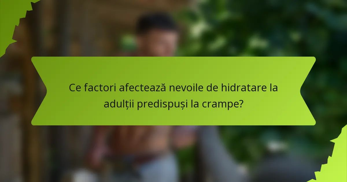 Ce factori afectează nevoile de hidratare la adulții predispuși la crampe?